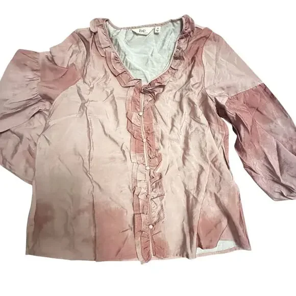 Me Jennie Garth Ruffle Neckline-Shell Pink Peasant Blouse Sz M Romantic Boho - Picture 5 of 11